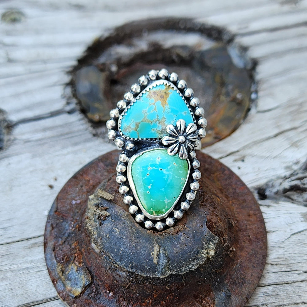 Floral Turquoise Ring Size 8.25 #722