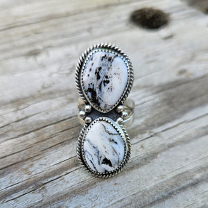 Double Stoned White Buffalo Ring Size 7.5