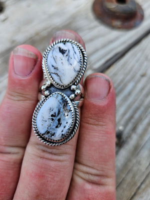 Double Stoned White Buffalo Ring Size 7.5